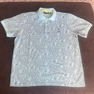 Psycho Bunny White and Gray Graphic Polo